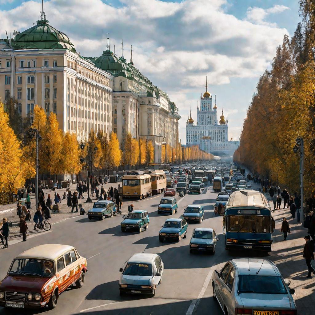 Вид центра Москвы около Сбербанка