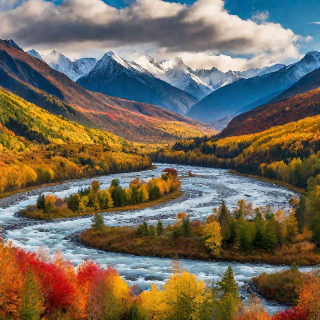 Пейзаж горной долины осенью