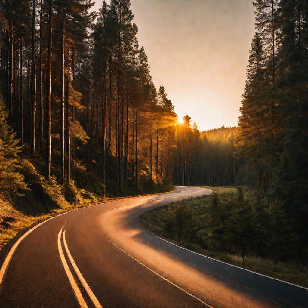 Дорога лес закат