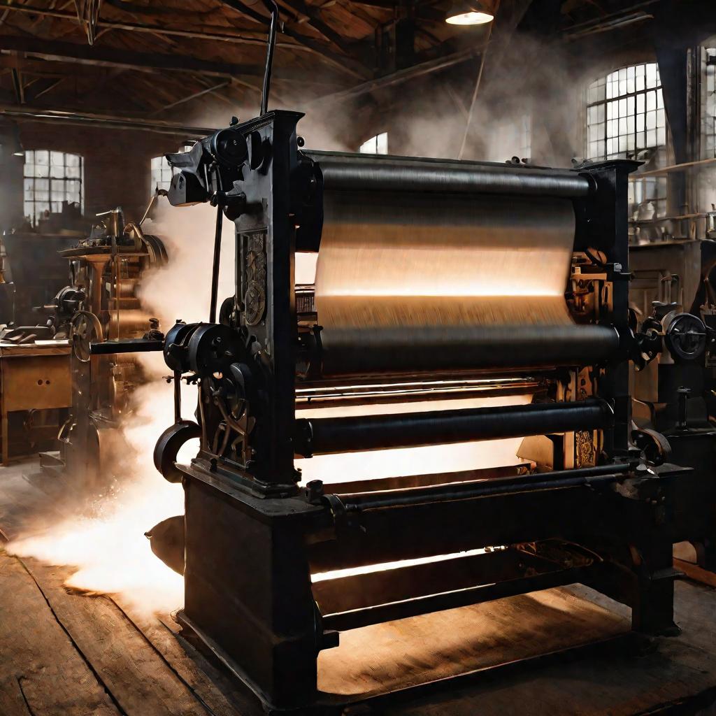 Старинный печатный станок печатает книги
