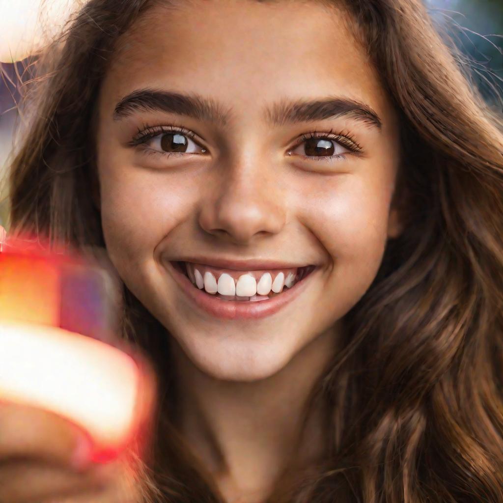 Портрет девушки-подростка, делающей селфи с улыбкой