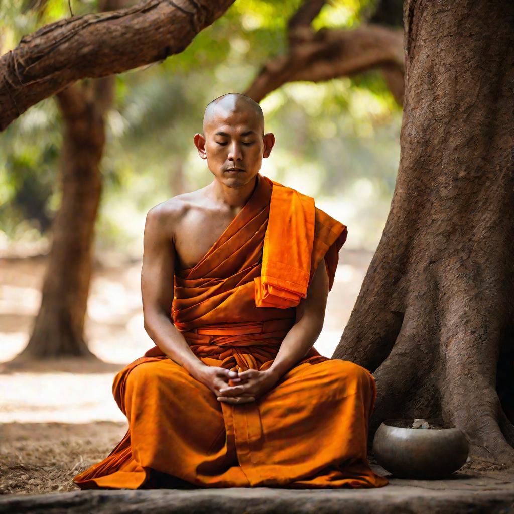 Монах, медитирующий под деревом