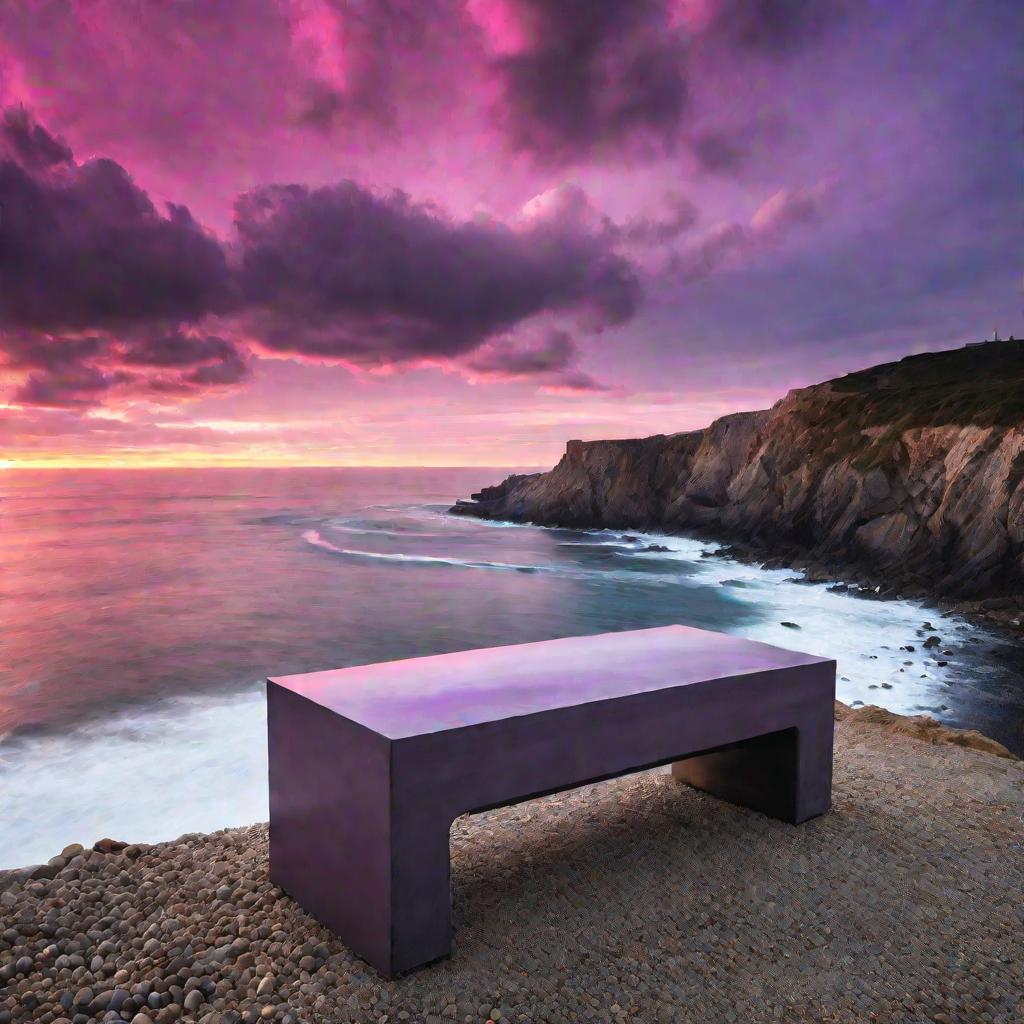 Современная скамейка на морском побережье