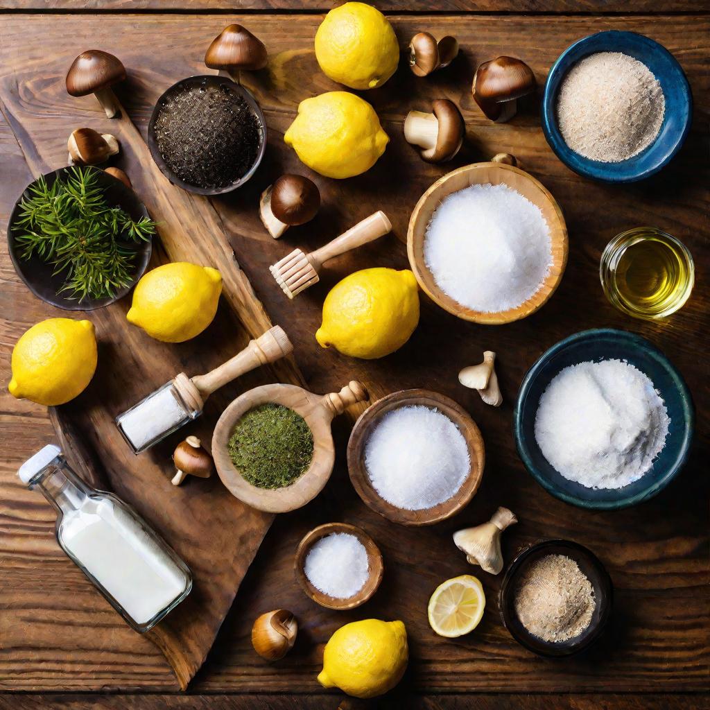 Ингредиенты для приготовления скраба - лимоны, сода, масло, сахар