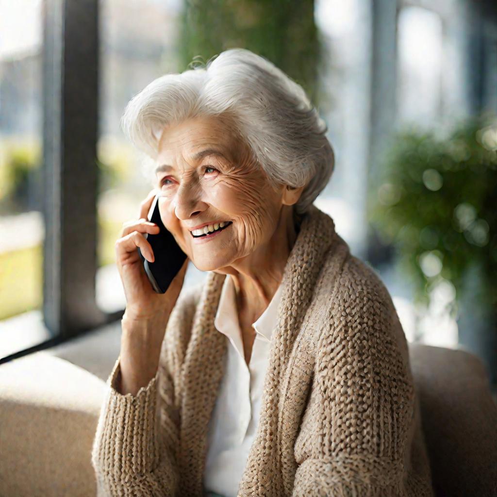 Пожилая женщина записывается по телефону в МФЦ