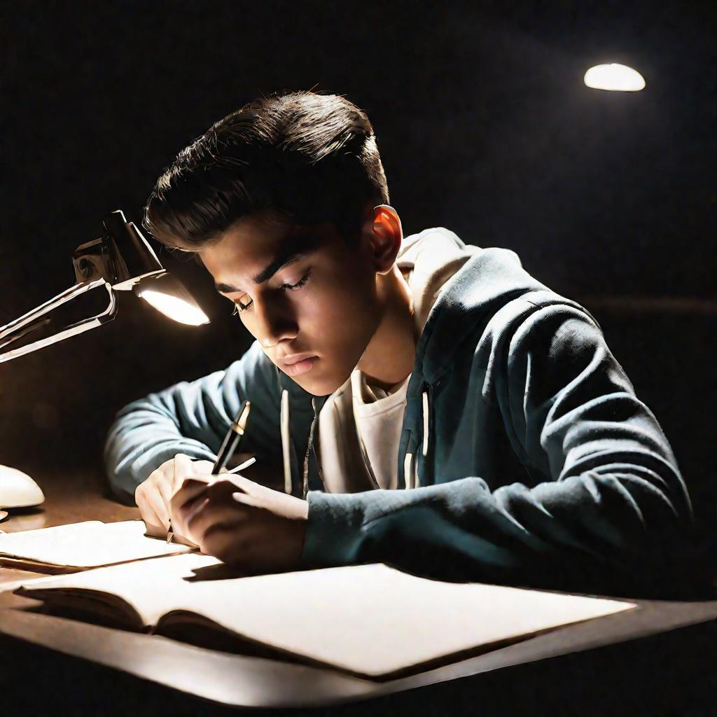 Портрет ученика, пишущего сочинение ночью