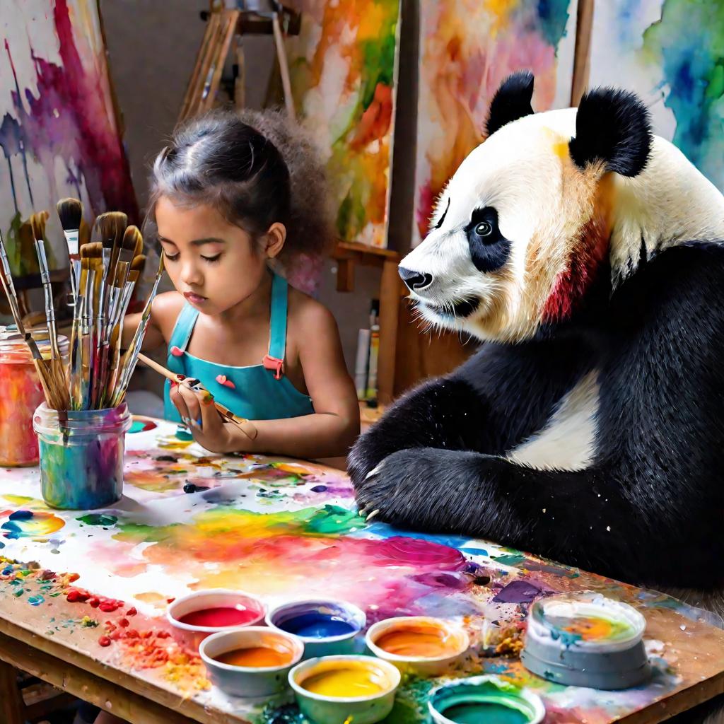 Радужная панда рисует