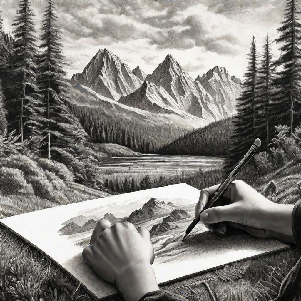 Портрет человека, рисующего пейзаж карандашом