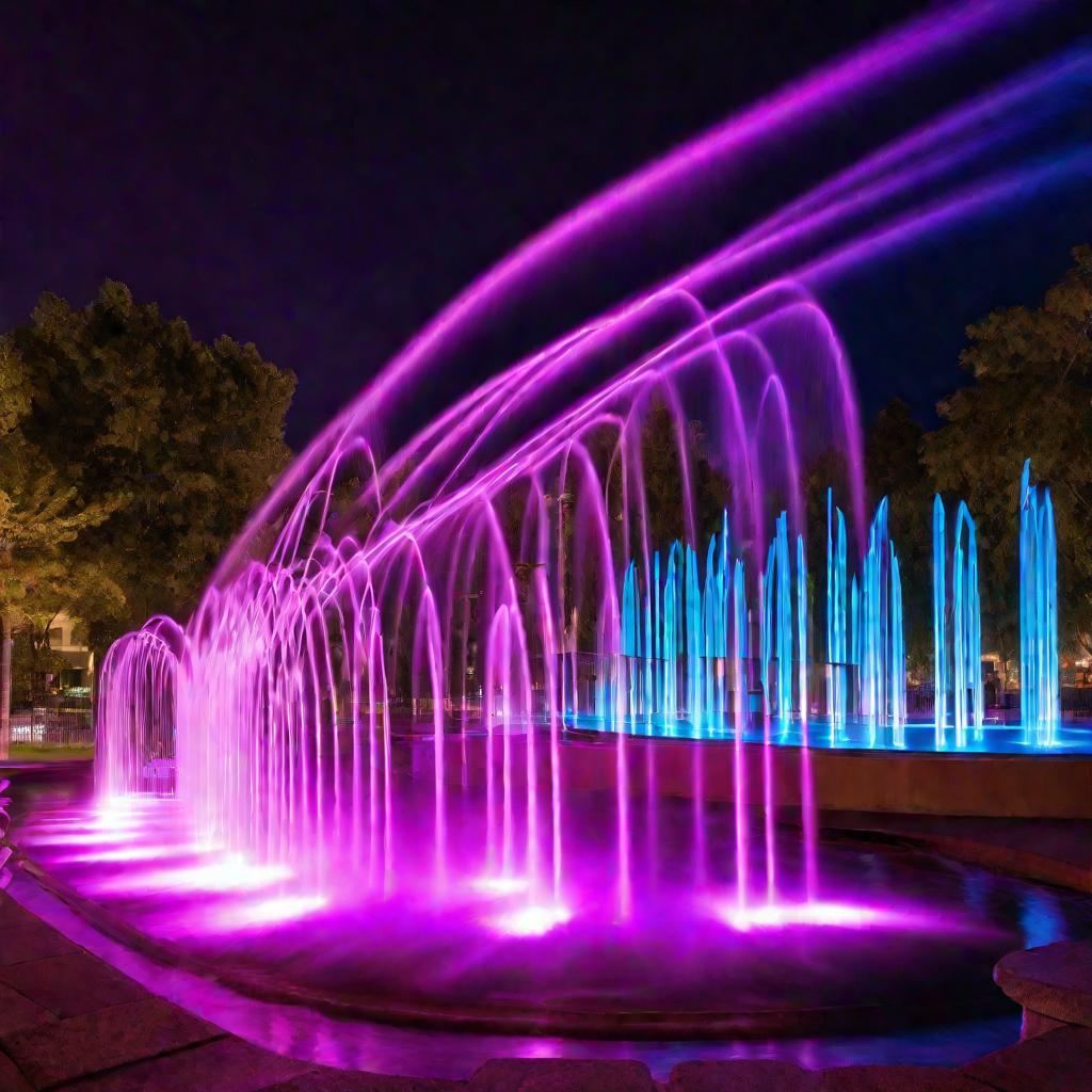 Современный фонтан с неоновой подсветкой