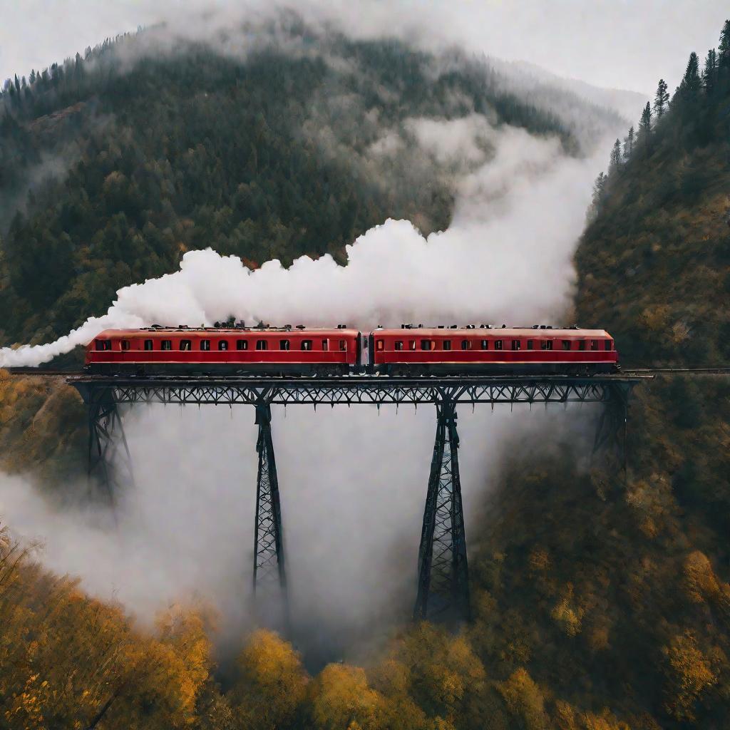 Поезд на мосту через горы
