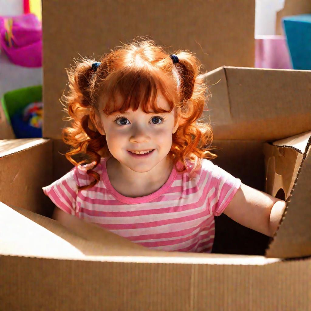 Девочка прячется в коробке