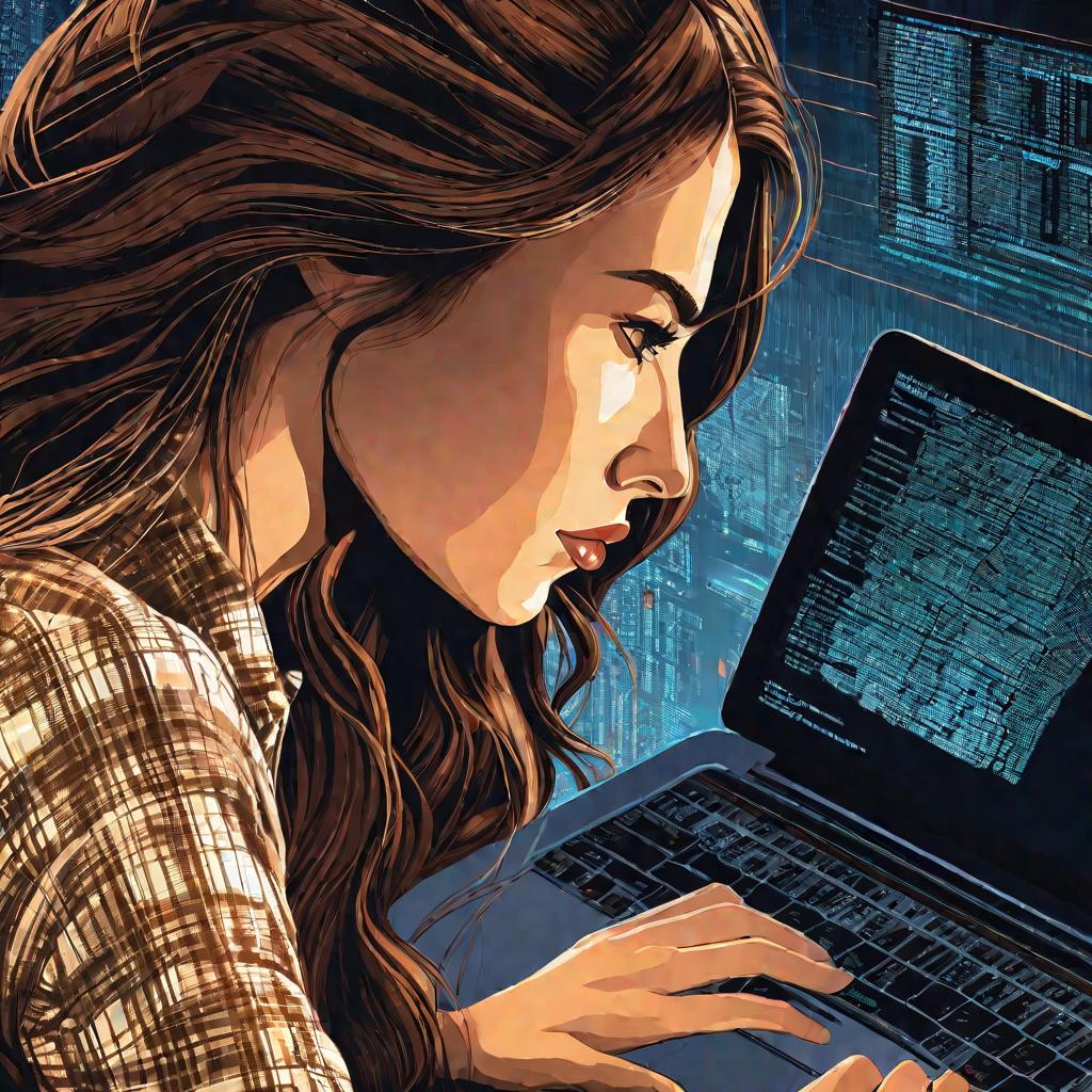 Девушка пишет код на ноутбуке
