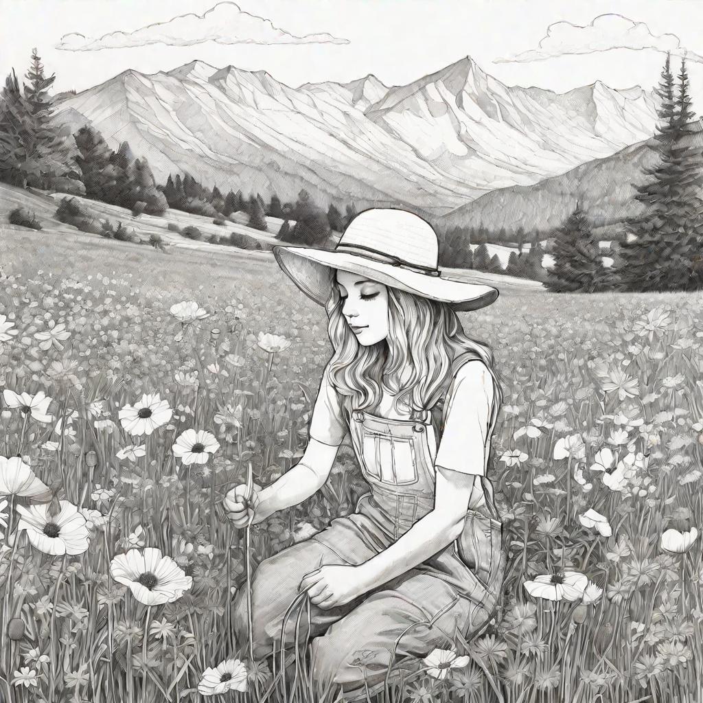 Девушка рисует цветочное поле