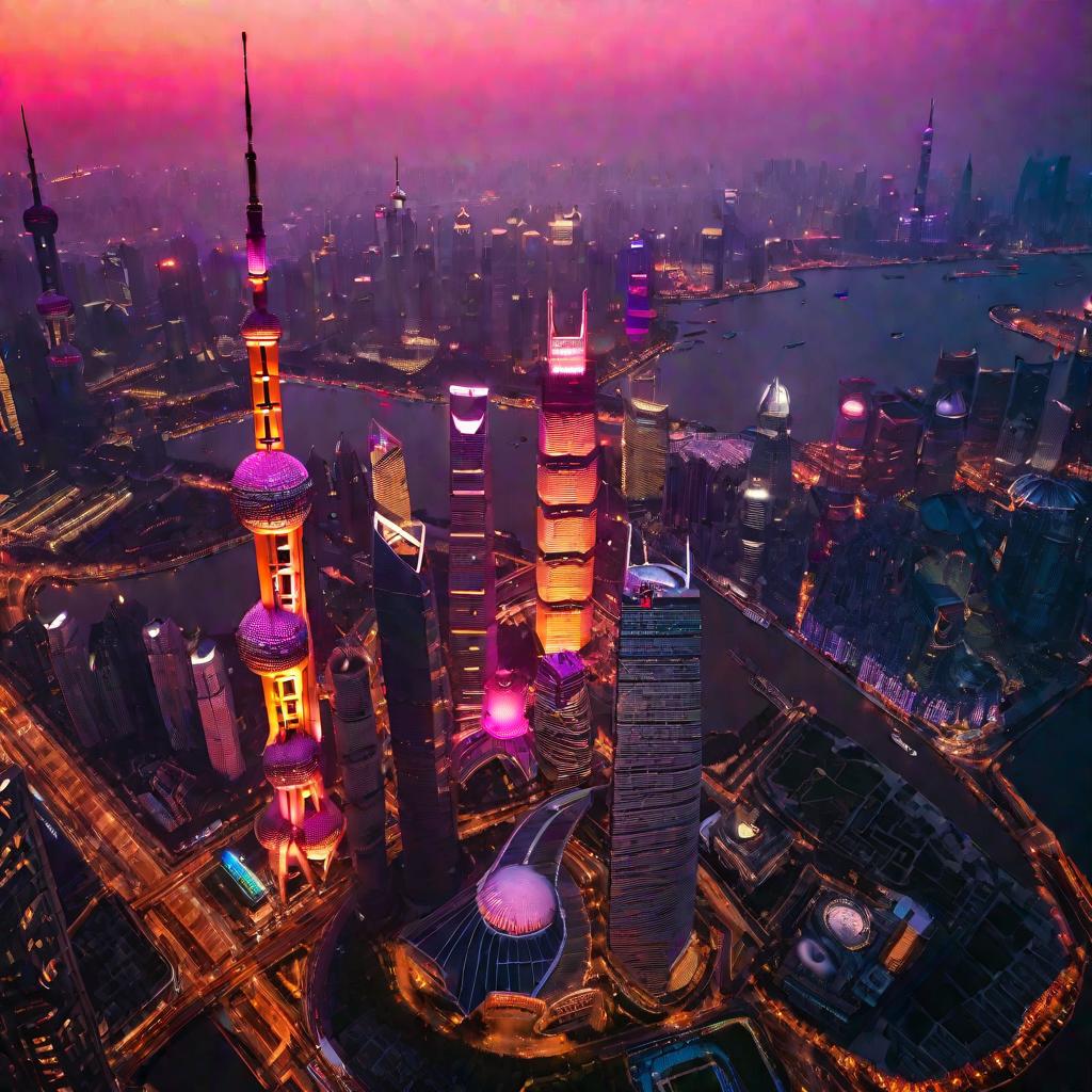 Панорама Шанхая на закате