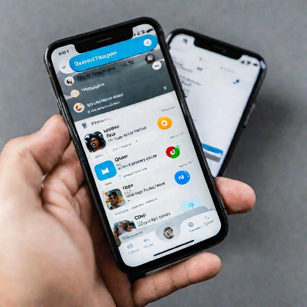 Телефон с приложением Телеграм и закрепленными чатами
