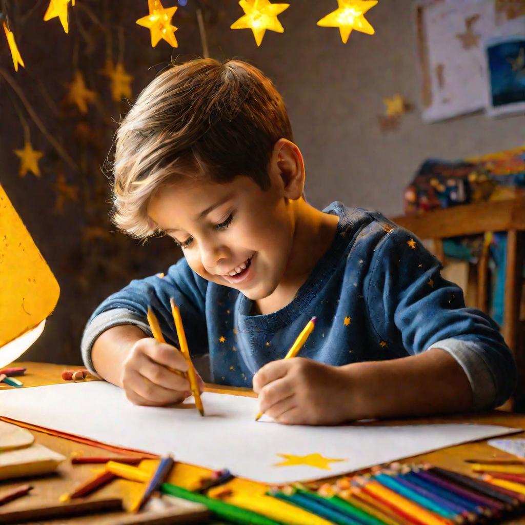 Мальчик рисует звезды
