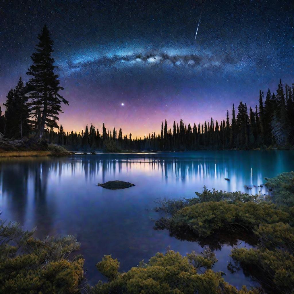 Звездное небо с деревом и озером