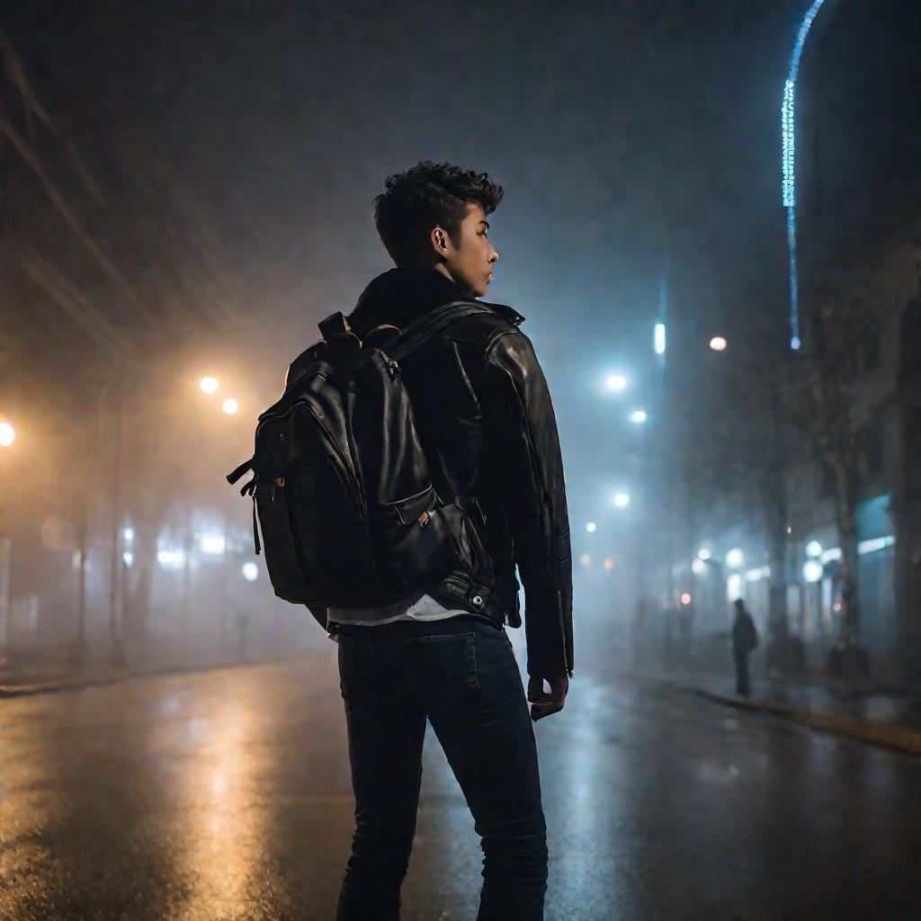 Одинокий парень на улице ночного города