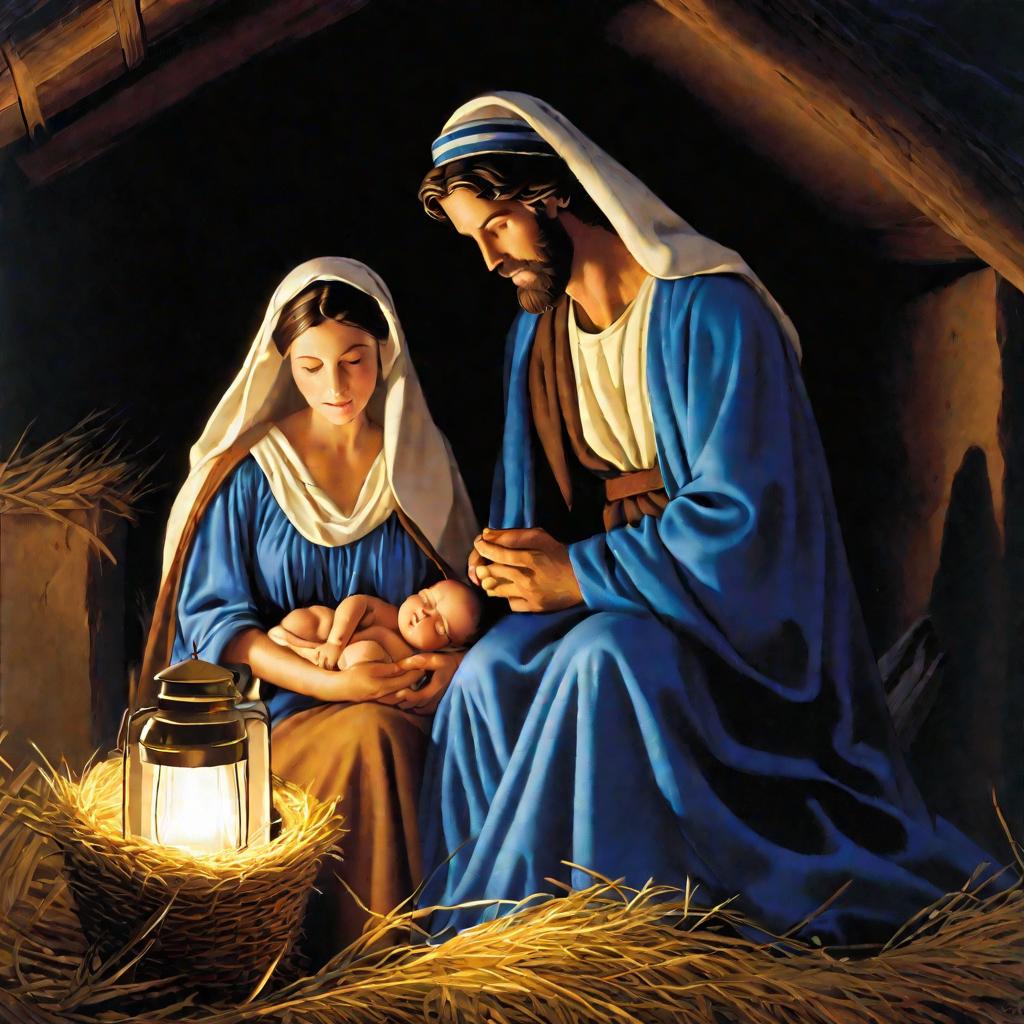 Иосиф и Мария у яслей