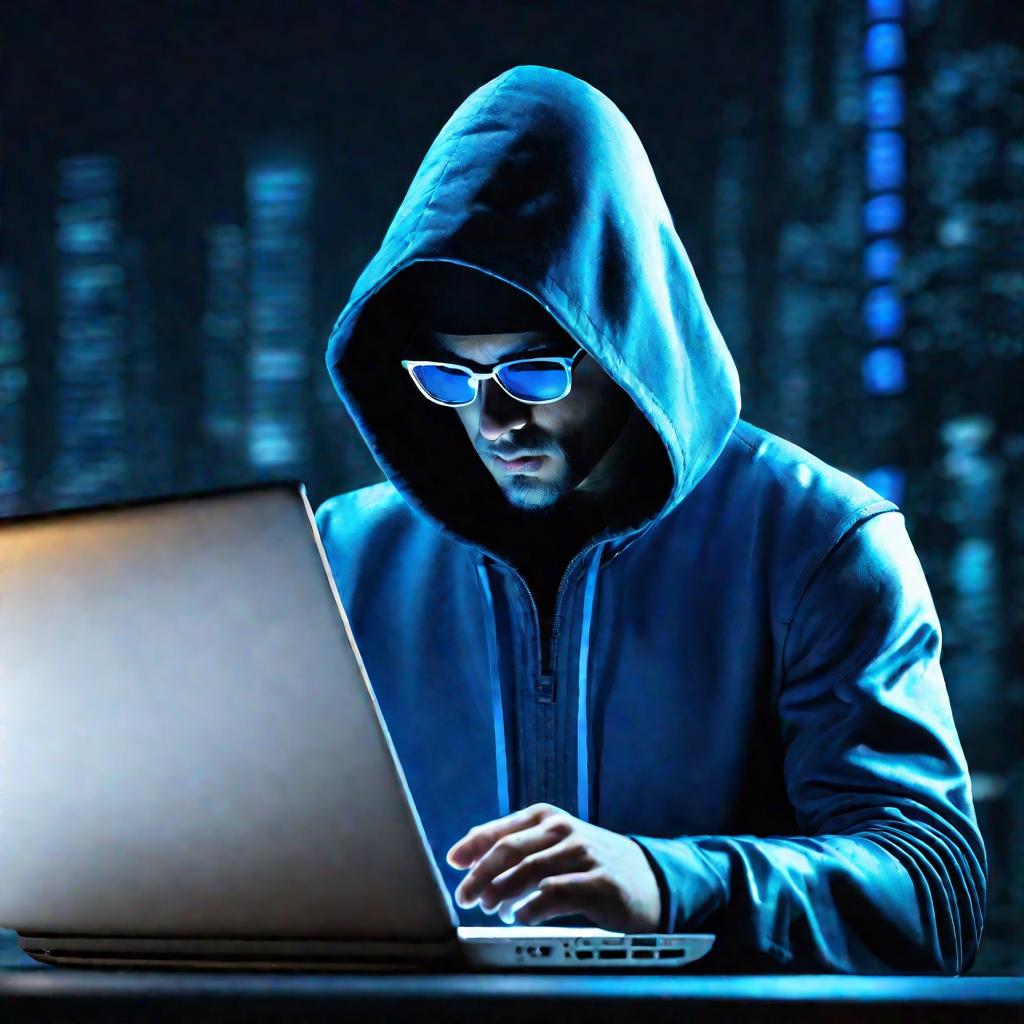 Хакер пишет код на ноутбуке