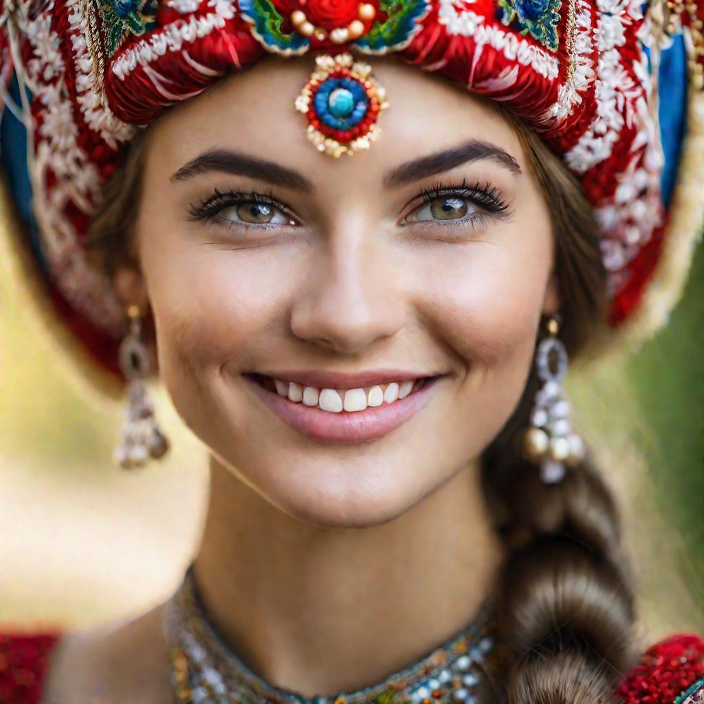 Портрет молодой женщины в традиционном русском головном уборе