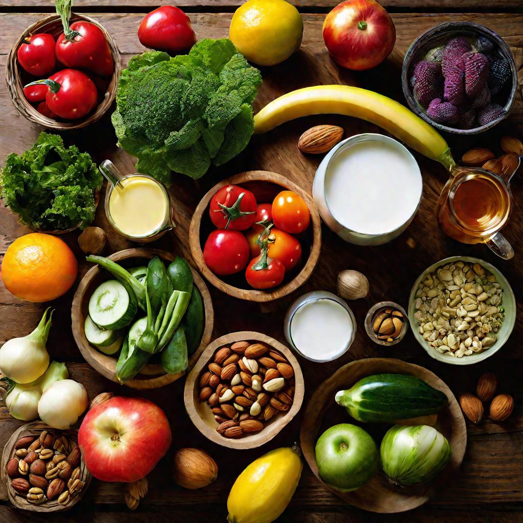 Полезные продукты: овощи, фрукты, орехи, йогурт, травяной чай.