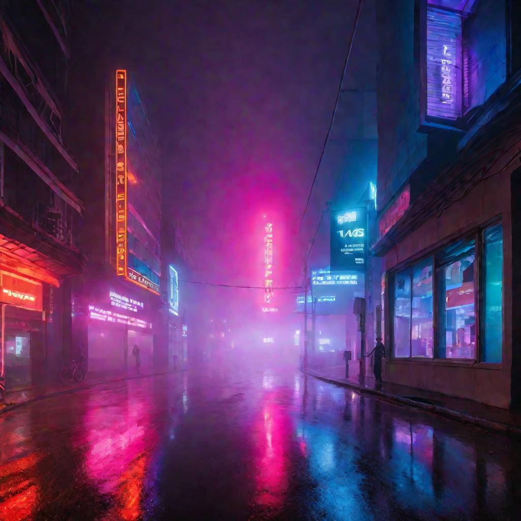 Ночная улица города со светящимися зданиями