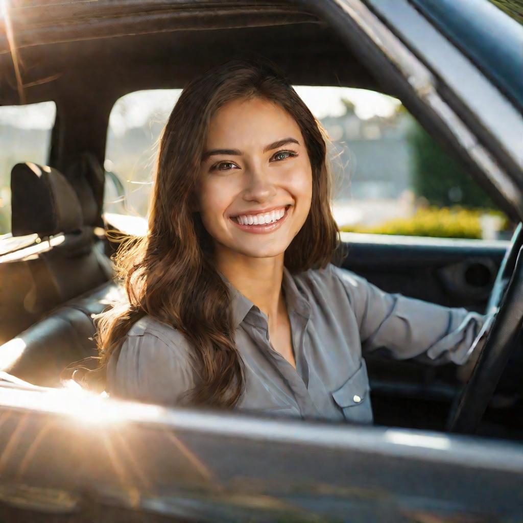 Портрет девушки за рулем авто