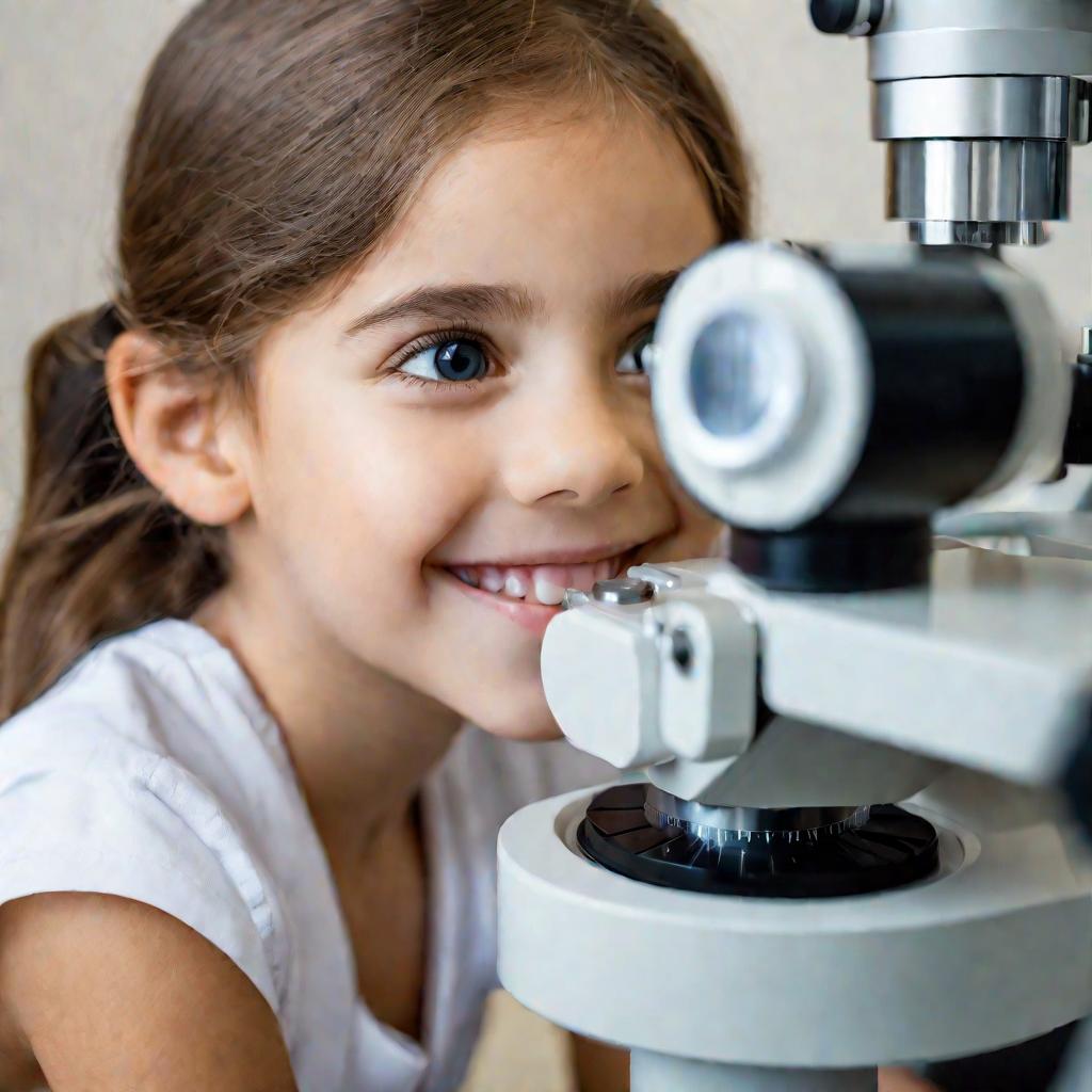 Проверка глазного дна у ребенка с помощью офтальмоскопа.