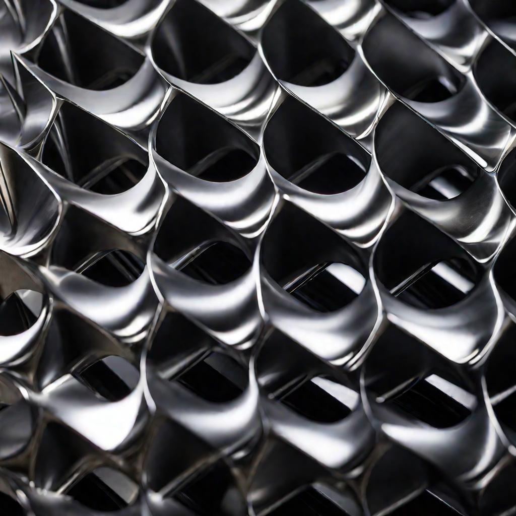 Детальная макросъемка алюминиевой детали автомобиля с точными геометрическими формами.