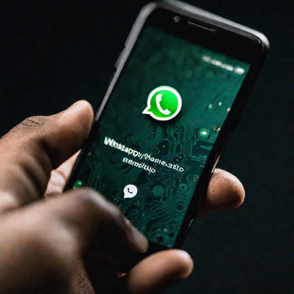 Крупный план руки, держащей смартфон с открытым WhatsApp на странице настроек конфиденциальности статуса