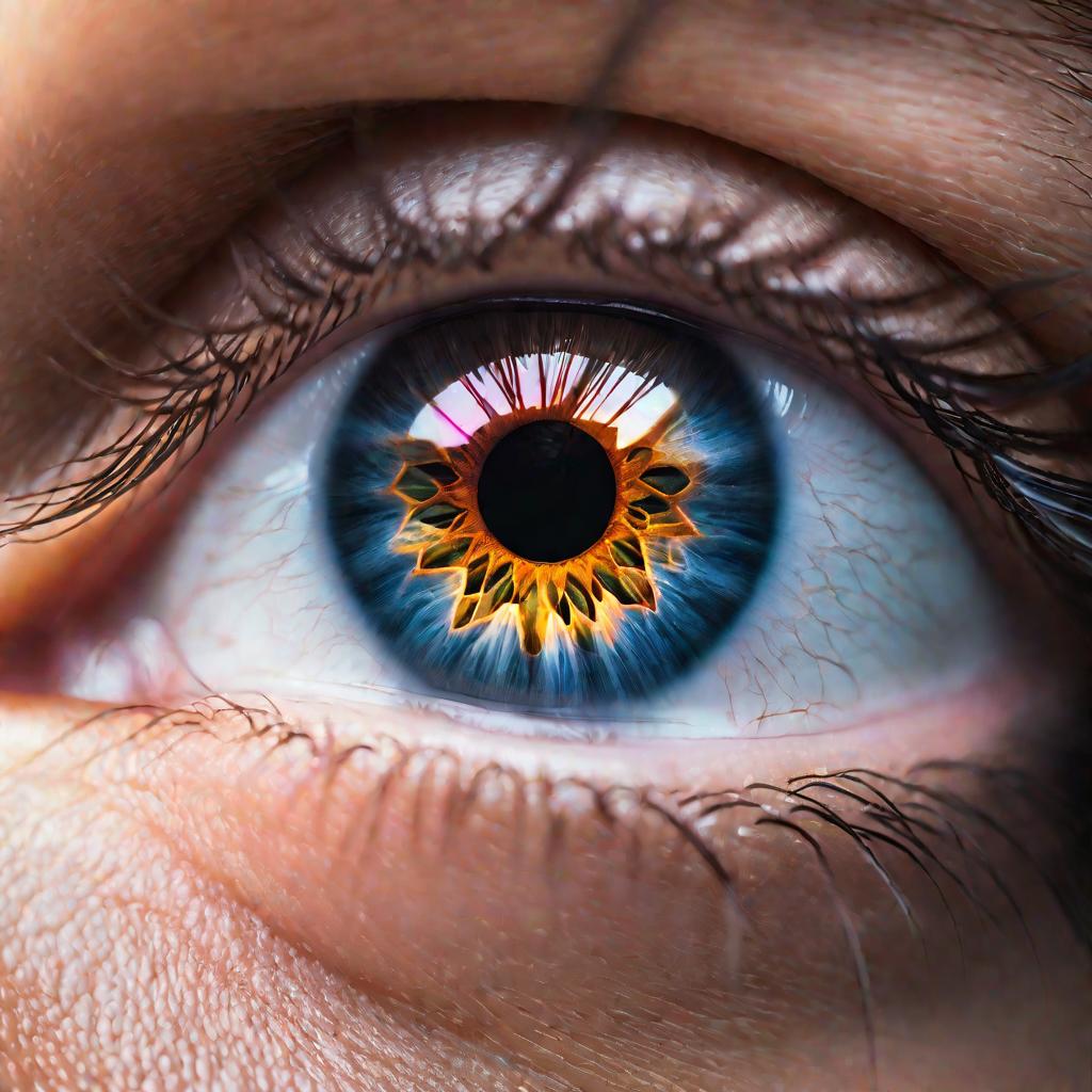 Сверхкрупный план человеческого глаза со световыми лучами