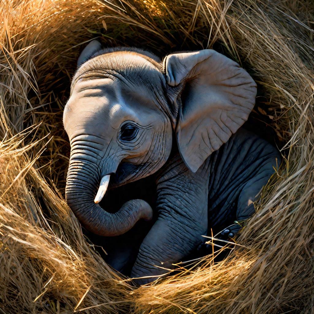 Слоненок спит, свернувшись калачиком