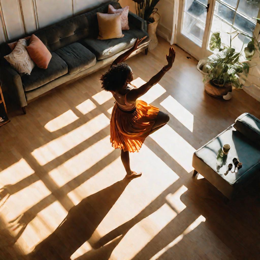 Женщина танцует зумбу дома