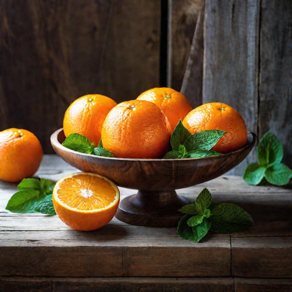 Три апельсина на тарелке