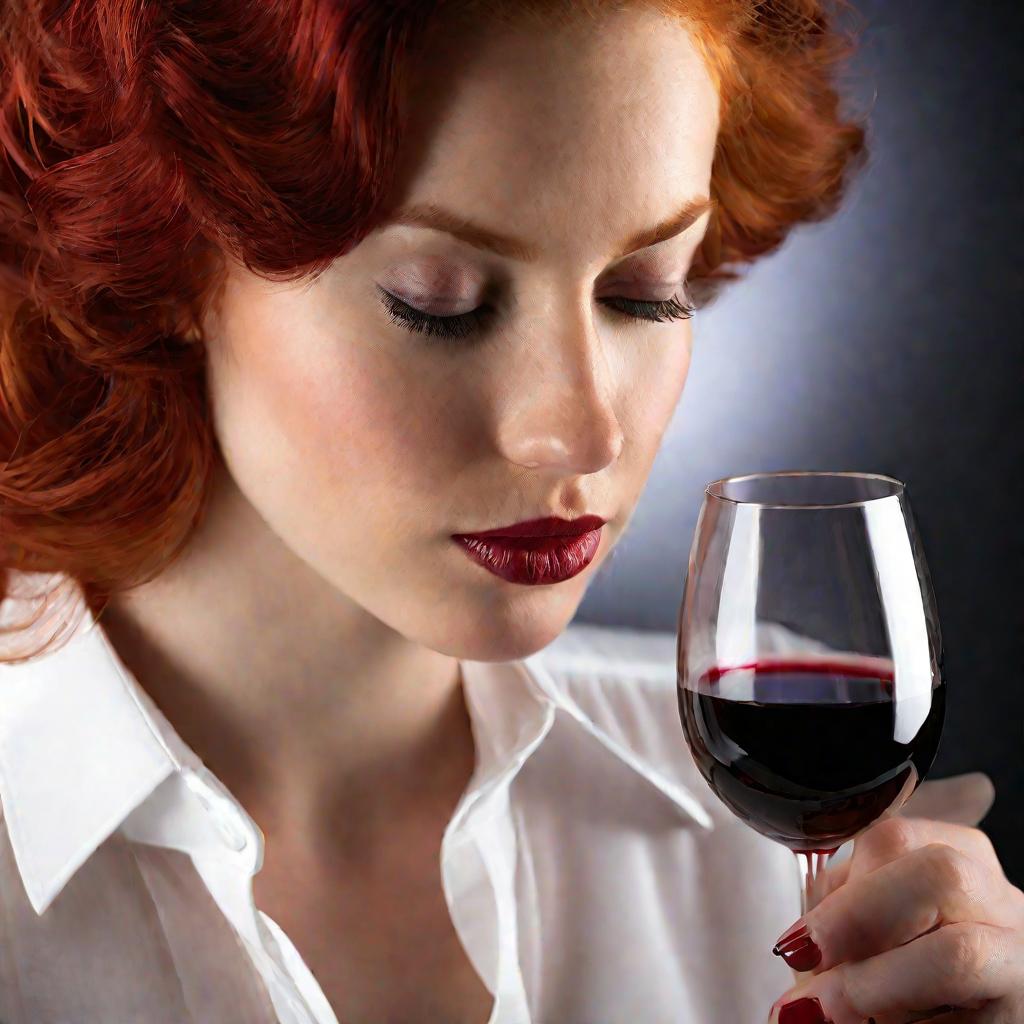 Девушка пробует красное вино