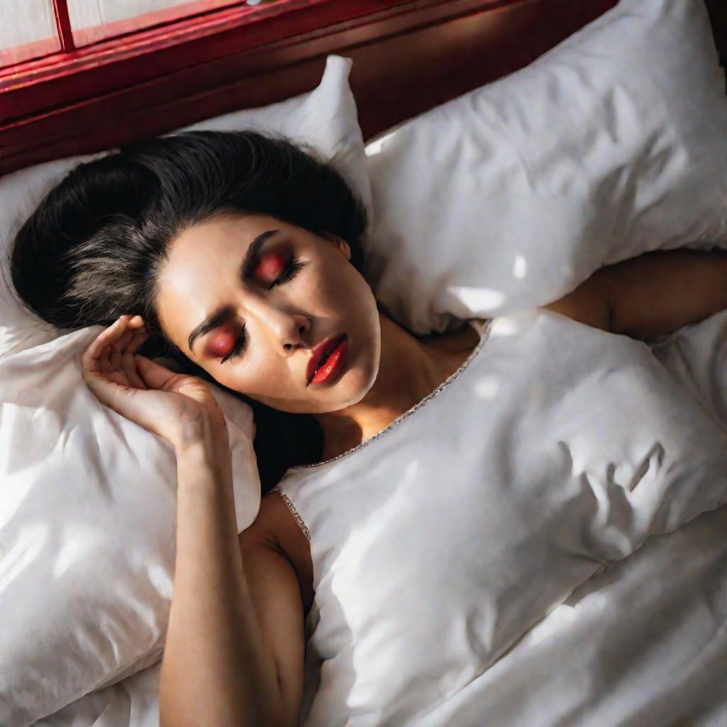 Женщина с припухлым лицом лежит в постели из-за аллергии