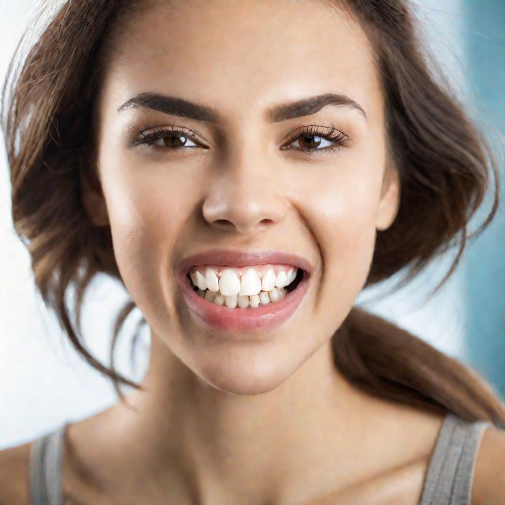 Портрет молодой женщины с открытым ртом и лункой от удаленного зуба мудрости на фоне стоматологического кабинета.