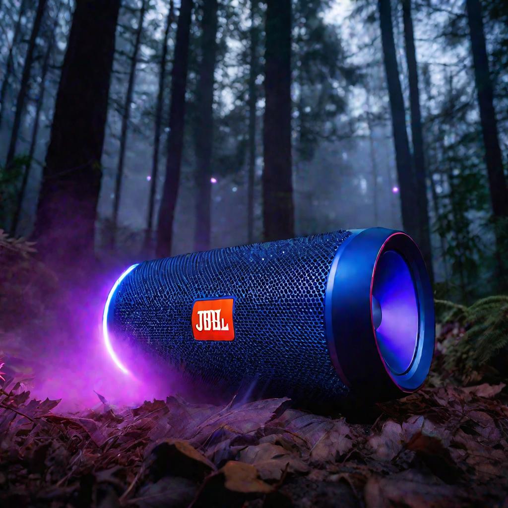 Колонка JBL в лесу ночью