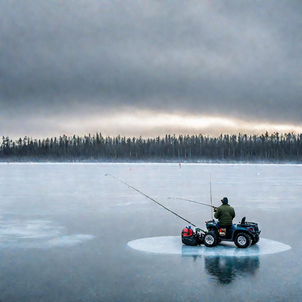 Рыбак ловит рыбу зимой по эхолоту Garmin Striker 4.