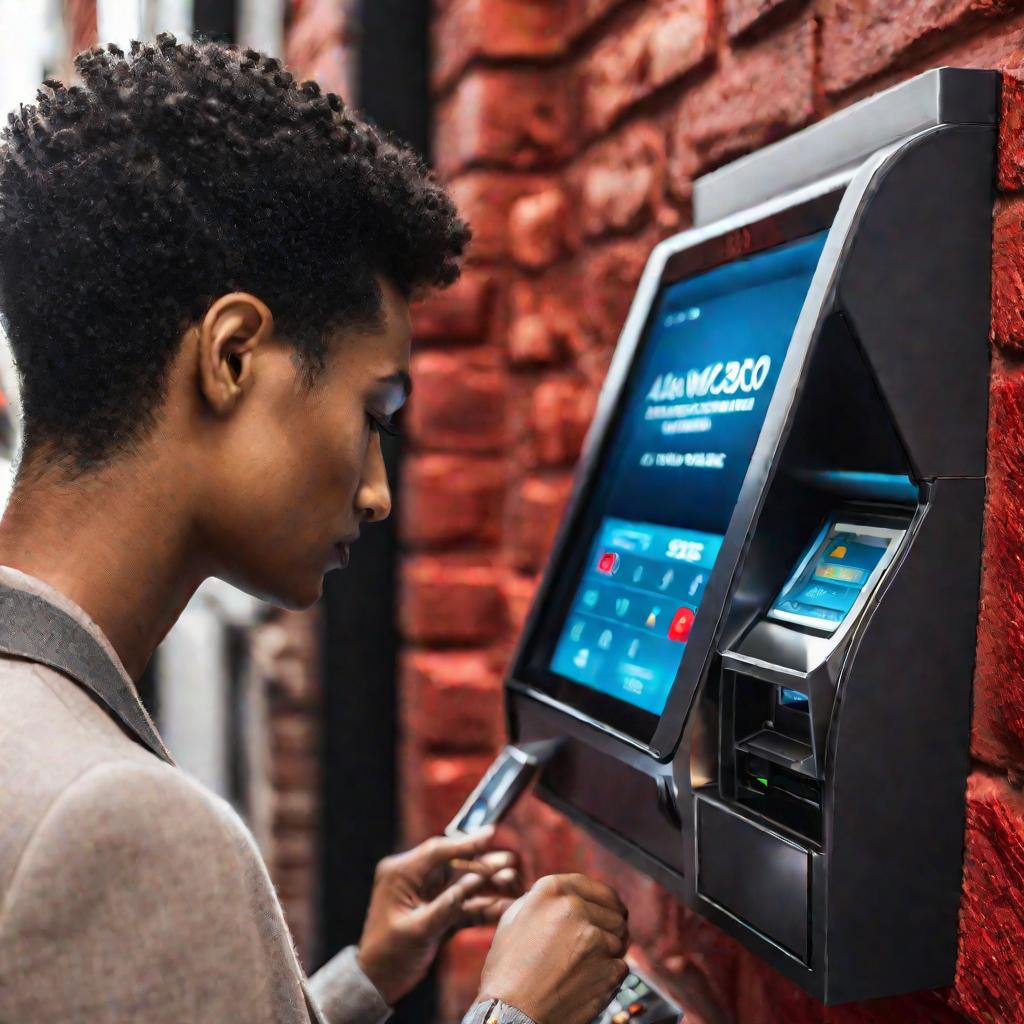 Человек вводит пин-код на банкомате Альфа Банка