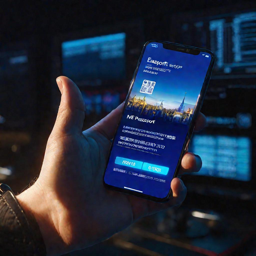 Электронный паспорт на телефоне в темноте