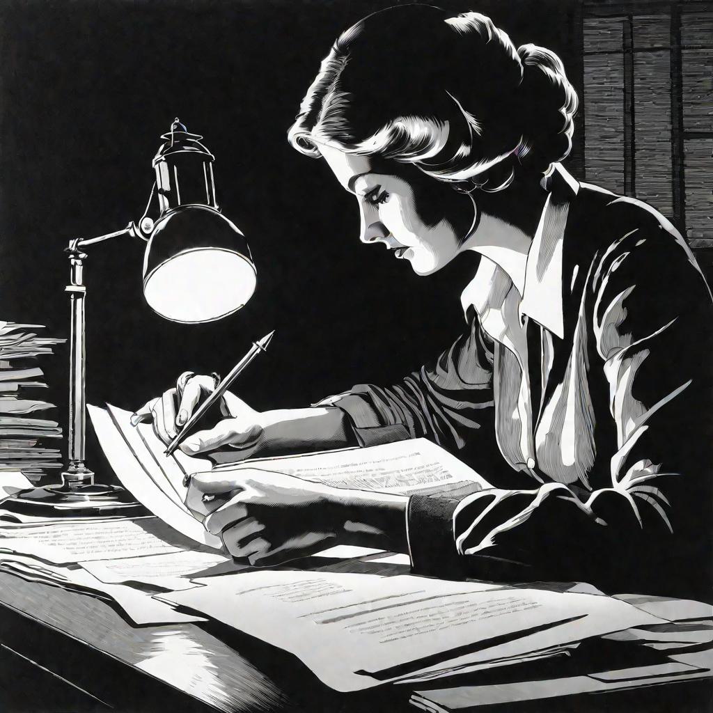 Женщина допоздна работает над важным документом