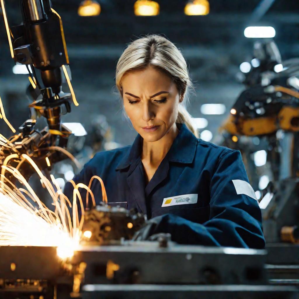 Женщина-машинист на производстве