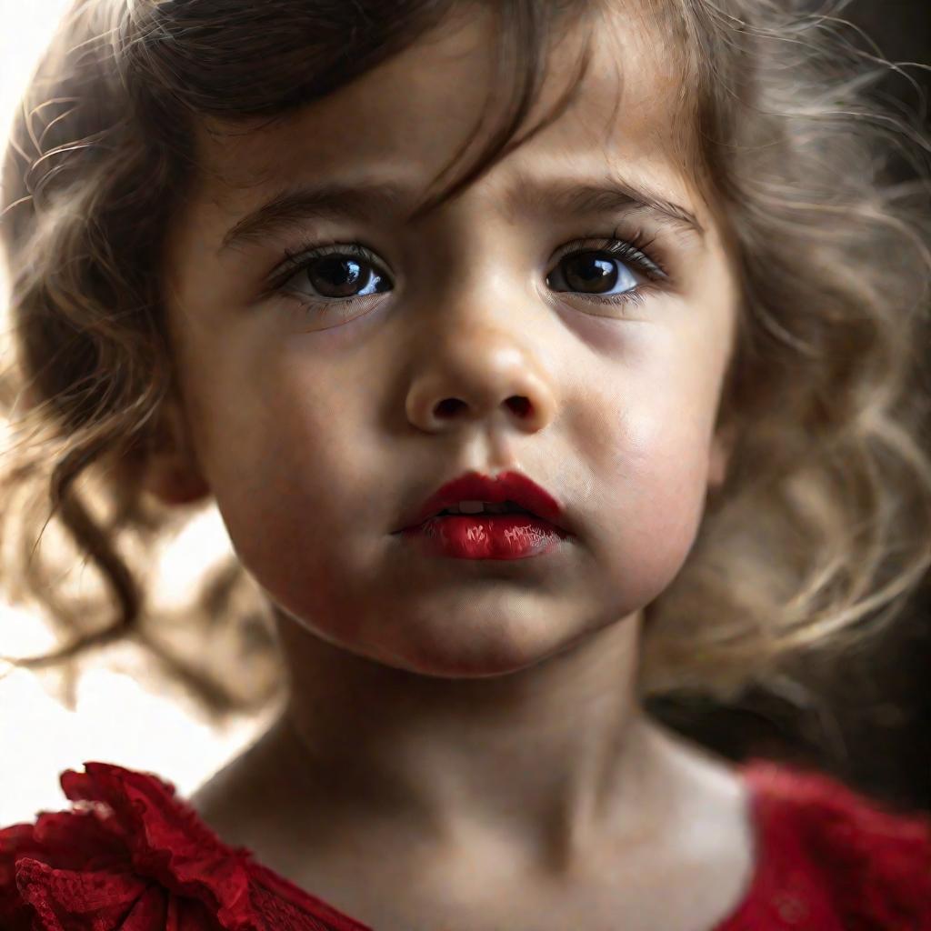 Девочка лет 5 с воспаленной треснувшей губой и слезами на глазах