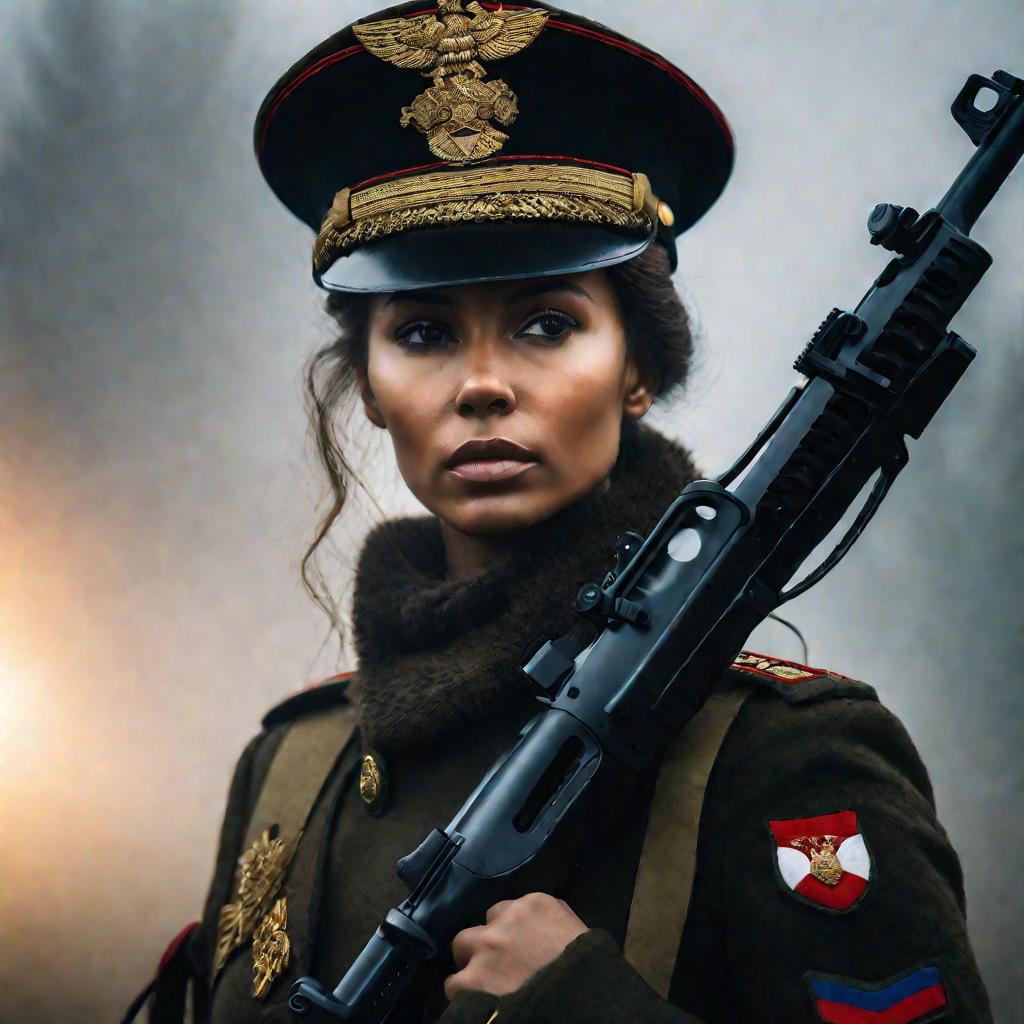 Женщина-военный с винтовкой на посту