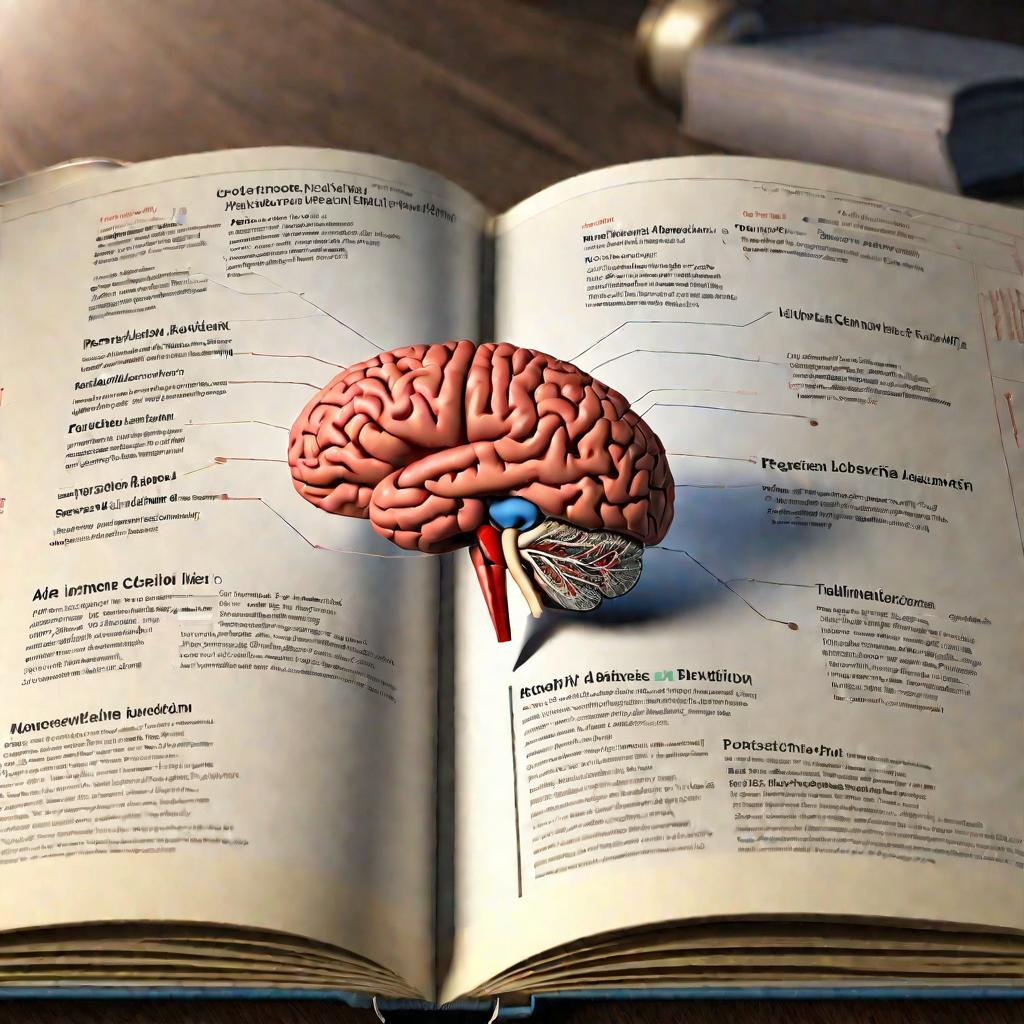Медицинская книга с диаграммой мозга, объясняющей причины органических расстройств личности.