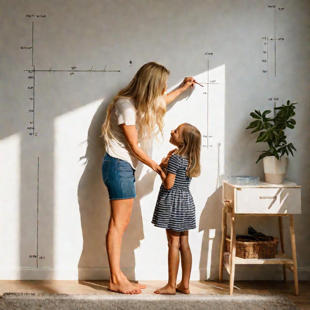 Мама измеряет рост дочки