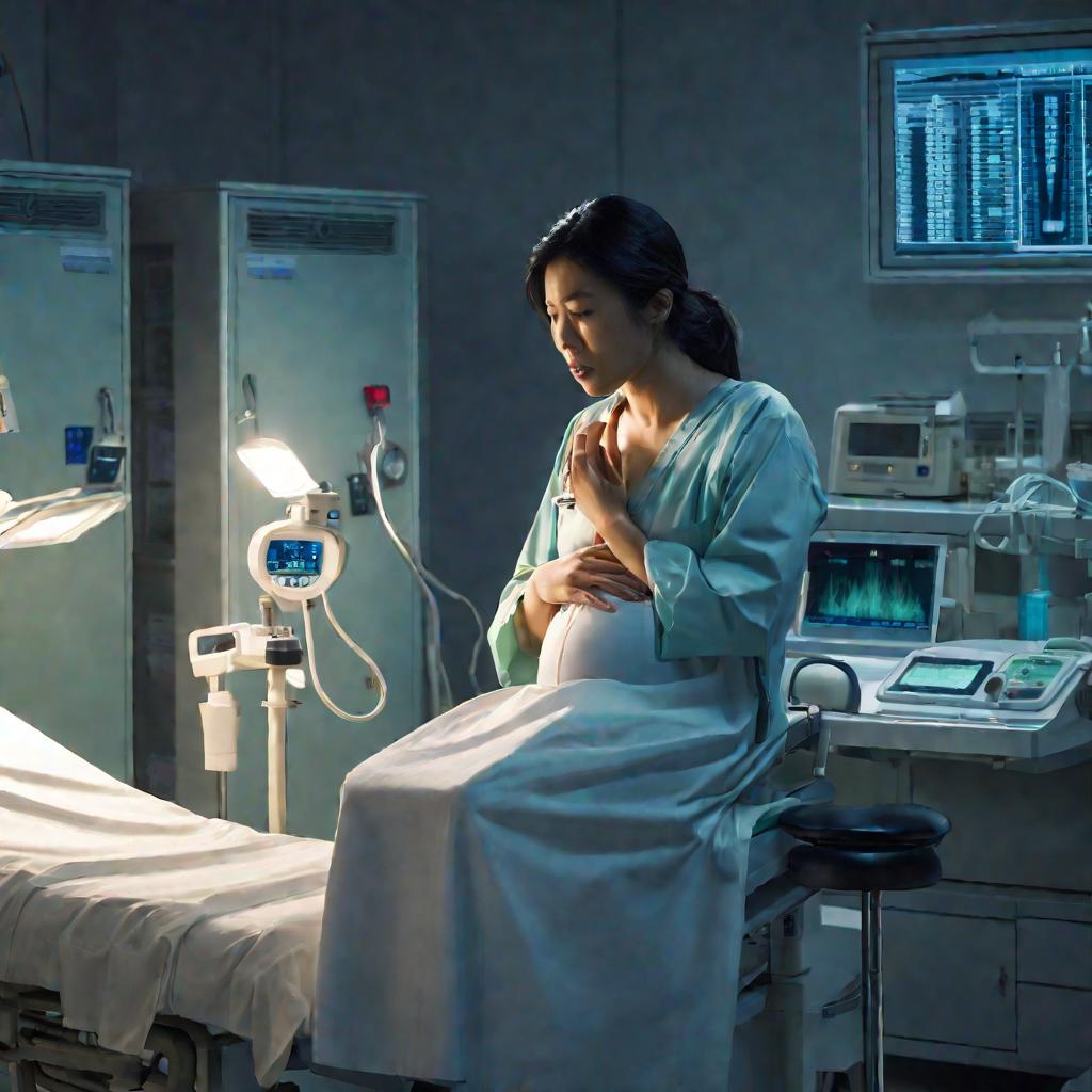Беременная женщина кашляет в больнице