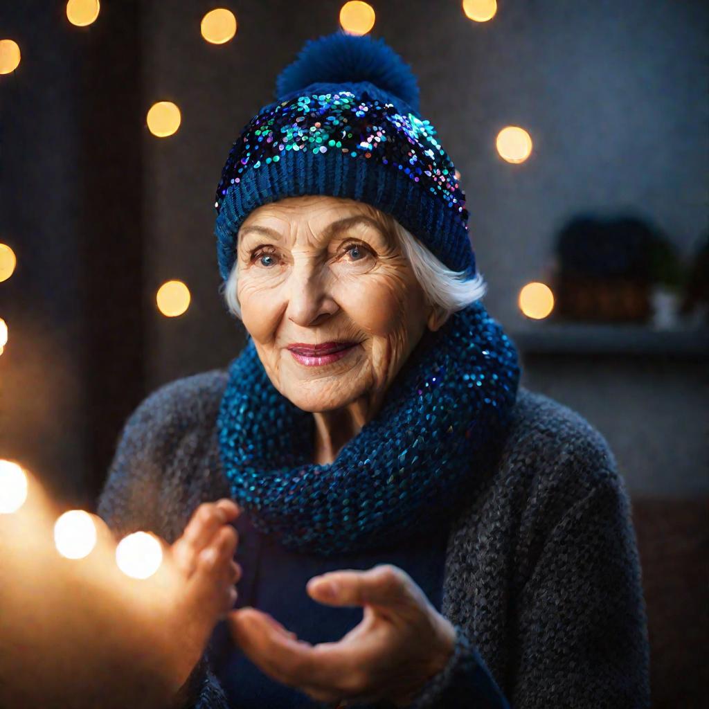 Пожилая женщина видит сдвоенные руки при вязании